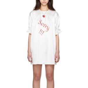 Petra Collin’s Ssense White Long Sleeve Shift Dress with 'Sorry' Print